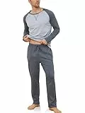 Reliwel Schlafanzug Herren Lang Baumwolle Pyjama Herren Zweiteiliges Set Raglan Langarm Shirt & Schlafanzughose mit Tasche Nachtwäsche Männer Hausanzug Sleepwear Dunkelgrau, M