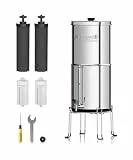 Purewell Schwerkraft-Wasserfilter 5,7L – Edelstahlbehälter mit 4 Filtern (Aktivkohle/Fluorid) Mit transparentem Wasserhahn – Entfernt 99% Fluoride, Chlor & Metalle – Stromfrei