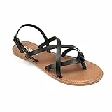 HEVA Damen Sommer Riemchensandalen Flache Sandalen Verstellbare Casual Fisherman Sandale Damen Offene Zehe Hochzeit Sandalen(5UK 38EU,Schwarz)