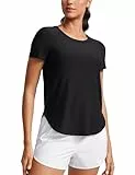 CRZ YOGA Damen Cloudweight Kurzarm Shirts Seitlicher Schlitz Workout Tops Athletic Gym Leicht Crewneck T-Shirts Schwarz 40