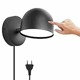 12W LED Innen Wandleuchte Mit Stecker, Touch Control Wandlampe Dimmbar, 350° Drehbare Nachttischlampe, 3000k Warmweiß Einstellbar Leselicht Für Wohnzimmer, Schlafzimmer, Treppen, Flur, Büro,Schwarz