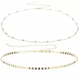 Nogeqi Bauchkette Gold Verstellbar Metall Quaste Kettengürtel, Zierliche Bauch Kette, Taillenperlenkette Bikini Taillenkette Damen, Bauchketten, Goldene Körperkette für Frauen Mädchen