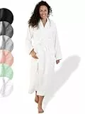 SIEGENTHAL® Damen Bademantel Frottee Velours 100% Baumwolle mit Kapuze Samtweich - Weiß L - XL