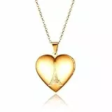 JewelryWe Herz Medaillon Halskette für Damen: Gold Edelstahl Eiffelturm Herzförmig Foto Bilder Amulett zum Öffnen Anhänger Kette mit Gravur Geschenk für Frauen Mutter Tochter