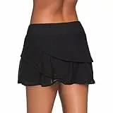 Cocoarm Damen-Schwimmrock mit Hoher Taille, Volants, Rüschensaum, Vollständig Bedeckende Badeanzugunterseite mit Shorts, Bademode(XL-Schwarz)