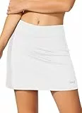 baleaf Tennisrock Damen Sportrock Laufrock mit Hose Golfrock mit Tasche Kurz Rock mit Hose Drunter Sport Hosenrock für Running Tennis Weiß S