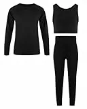 JiAmy Mädchen Yoga Leggings Mädchen Athletic Leggings Training Bras Set Kinder Gym Crop Tank Top Activewear Set für 8-9 Jahre Schwarz