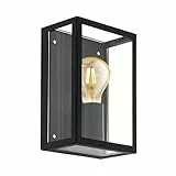 EGLO Außen-Wandlampe Alamonte 1, Außenleuchte Vintage, Wandleuchte aus Stahl verzinkt in Schwarz und klarem Glas, E27 Fassung, IP44