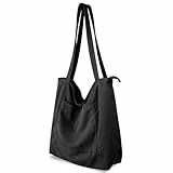 flintronic Cord-Tragetasche für Damen, große Kapazität, Umhängetaschen, Kordel-Tragetasche für Damen und Mädchen, wasserdichte Tragetasche mit Reißverschluss, große lässige Einkaufstasche für Schule,