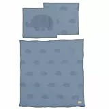 roba Bettwäsche für Babys, 2-teilig, Bettbezug 80 x 80 cm + Kissenbezug 40 x 35 cm, Oeko-Tex® und GOTS Zertifiziert, Mondblau