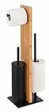 WENKO Stand WC-Garnitur Lesina, aus Bambus und schwarz lackiertem Stahl, Kombination aus WC-Garnitur, Toilettenpapier- und Ersatzrollenhalter, WC-Bürstenkopf aus Silikon, (B x H x T): 18 x 69 x 18 cm