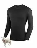 YESWEL 100% Merino Unterwäsche Herren 250g/m², Atmungsaktiv Winter Shirt Herren Langarm, Thermo Langarmshirt Longsleeve, Merinowolle Oberteil für Outdoor & Ski (Schwarz,M)