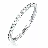 KALVICA 925 Silber Moissanite Ring Damen 2mm Half Eternity Vorsteckring D Farbe VVS1 Rund Moissanit Stapellbarer Verlobungsring Versprechensring Hochzeiten Silberring Größe 5-11