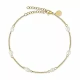 GD GOOD.designs Fußkettchen mit echten Süßwasserperlen - Goldene Fußkette Perlen wasserfest - Verstellbare Fußkette Damen in Gold