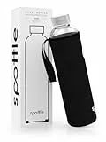 spottle Trinkflasche aus Glas 1l - Glasflasche 500ml - 750ml - 1 liter mit Neoprenhülle - Schutzhülle - Glastrinkflasche mit Schraubverschluss (Schwarz, 750 ml)