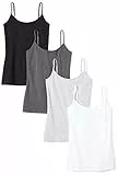 Amazon Essentials Damen Slim Fit Camisole 4er Pack, Black/Charcoal Heather/Light Grey Heather/White, M