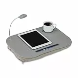 Relaxdays Laptopkissen, LED-Licht, tragbar, flacher Lapdesk, mit Getränkehalter, weiches kleines Schosstablett, grau
