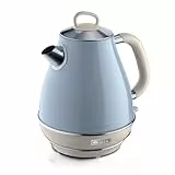 Ariete Vintage Wasserkocher 2869, Retro Elektrischer Wasserkocher mit Sichtbarem Wasserstand, Kabellosem 360°-Sockel, Abschaltautomatik, Teesieb, Fassungsvermögen 1,7 l, Edelstahl, 2000 W, Blau