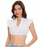 LUYANA Dirndl Bluse Damen Trachtenbluse Weiß Dirndlbluse Kurzarm DirndlBlusen Für Bayrische Tracht Oktoberfest A-weiß S
