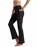 Glacspyg Yogahose Damen，Schlaghose mit Taschen V-Taille Bootcut Sporthose Freizeithose Jogginghosen für Fitness Schwarz L