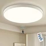 LEOEU LED Deckenleuchte mit 5,8GHz Radar Bewegungsmelder, 18W Dimmbar 4000K IP54, Fernbedienung, CRI90 Augenschutz, Rund 23cm Sensorlampe für Flur, Treppe, Bad, Keller