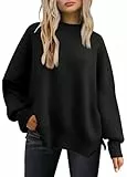Tincini Pullover Damen Strickpullover Winter Rundhals Pulli Herbst Lose Sweatshirt Warm Fledermaus Langarmshirt aus Strick Seitlichem Schlitz Oberteile (Schwarz, XXL)