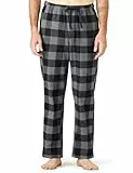 LAPASA Herren Schlafanzughose Karierte Pyjamahose, Long Relaxhose Loungehose Freizeithose M39 Wärmer, Baumwollflanell: Schwarz + Graumeliert, Small