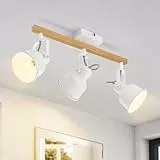 GBLY Deckenstrahler 3 Flammig Weiß: Deckenlampe Vintage Schwenkbar 350° MAX.25W E14 Fassung Industrial Holzmaserung Spotbalken für Wohnzimmer Schlafzimmer Büro (ohne Leuchtmittel)