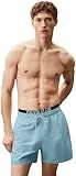 Calvin Klein Herren Badeshorts Medium Double mit Logobund, Blau (Skim Blue), L