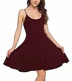 UNibelle Sommerkleid Damen Elegant Kurz Blumenkleid Trägerkleid Ärmellos Verstellbaren Spagettiträgern Strandkleid Weinrot M