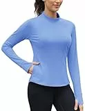 IECCP Langarm Funktionsshirt Damen Laufshirt Winter Thermooberteil Sweatshirt Langarmshirt für Damen Sportshirt Fitness Blau M