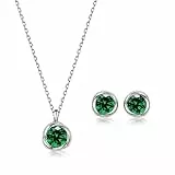 immobird Schmuckset Damen Sterling Silber 925 mit Geburtsstein Rose Anhänger Halskette und Ohrringe Set Geschenk Für Frauen Mama Mädchen (Mai - Smaragd)