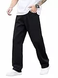 Zewool Herren Baggy Jeans im lockeren Weitschnitt Y2K Skaterhose mit gerader Beinform Hip-Hop Streetwear Entspannte Passform der 2000er für Skateboard Weite Herrenjeans,A15 Schwarz,M