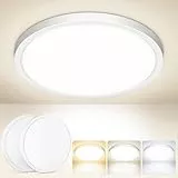 Tyreses Deckenlampe LED Deckenleuchte Flach Rund, 15W 1500LM Ø18CM Ultradünn Lampe Decke, 3000K/4000K/6500K, Modern IP44 Wasserfest Badlampe für Wohnzimmer,Badezimmer,Schlafzimmer,Küche,Flur,2Stück