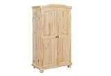 Inter Link - Kleiderschrank - Kiefer massiv - Garderobenschrank -Landhaus Still - Wäscheschrank - Mehrzweckschrank - Schlafzimmerschrank - 2 Türig - Natur lackiert - Genf