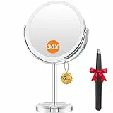 Auxmir Kosmetikspiegel 30X/1X, Schminkspiegel, Doppelseitiger Abnehmbarer Vergrößerungsspiegel, Tischspiegel mit 360°Rotation, Spiegel mit Vergrößerung, Rasierspiegel für Badezimmer Schlafzimmer Reise