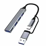 Lamkrtlp 4-Port USB 3.0 Hub - Ultra Slim Portabler Splitter für MacBook, Mac Pro/Mini, iMac, Surface Pro, XPS, Notebook PC, Flash-Laufwerke, Mobile HDD und Mehr (2 in 1)