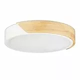 Relaxdays LED Deckenleuchte, warmweiß, 18 W, Ø 30 cm, Deckenlampe Wohnzimmer, Holz & Metall, Flurlampe rund, weiß