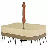 Unbekannt Accessories Veranda-Abdeckung für rechteckige/ovale Gartentisch- und Stuhlgarnitur mit Sonnenschirmöffnung, mittelgroß (M) Beige 228.6 x 152.4 x 60.96 cm