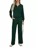 Totatuit Damen Weich Hausanzug Jogginganzug Set Lang Sport Hosenanzug Trainingsanzug Elegant Freizeitanzug halbem Reißverschluss Tracksuits Grün Medium