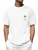 TOMEEK T Shirt Herren Graphik Basic Tshirt Kurzarm Baumwolle Rundhalsausschnitt T-Shirt Palmen Print Sommer Top Sport Kalifornien,Weiß,XL