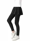 LOLANTA Mädchen Leggings, Baumwoll-Stretch-Leggings mit Rüschenrock, lässiger Alltags-Hosenrock für Kinder, Schwarz, 8-9 Jahre, 140