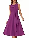 Damen Abendkleider Ärmellos Rundhals Cocktail Hochzeit Formelles Kleid mit Seitlichen Trägern Rosenrot L