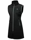 Little Donkey Andy Leichte Softshell-Weste für Damen in langer Ausführung Outdoor-Weste für Damen Lang Winddichte ärmellose Jacke zum Wandern Schwarz XL