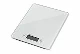 MAUL Briefwaage MAULgloss 16,5 x 17 cm | Waage bis 5kg belastbar | Moderne Küchenwaage mit Glasoberfläche | Automatische Nullstellung und Abschaltautomatik | Inklusive Batterien | Weiß