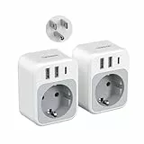 TESSAN 2 Pack USA Adapter Steckdose, 4 in 1 Adapter USA Deutschland Stecker mit USB C und 2 USB A, Reiseadapter Thailand, Steckdosenadapter US für Thailand Kanada Amerika Mexiko, Typ B Reisestecker