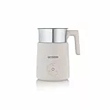 SEVERIN Design Induktions-Milchaufschäumer, elektrischer Milchschäumer mit Edelstahlbehälter, kaltes & warmes Aufschäumen + Schokoladen-Funktion, geeignet für vegane Milch, Aesthetic, beige, SM 3589