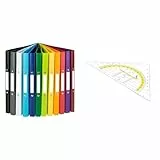 Idena 10426 - Ringbuch DIN A4, im 12er Set, 2-Ring-Mechanik mit 16 mm Durchmesser & TSI Geodreieck mit Griff, 16 cm, transparent, Art. 46318