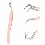 Professionelle Wimpernverlängerungspinzette für Wimpernverlängerungen, Metall-Edelstahl-Pinzette, rosafarbener Ellenbogen, alleinstehend (Universalzange)