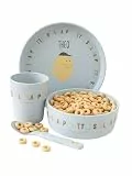 wunderwunsch personalisiertes LÄSSIG Kindergeschirr Set (Teller, Becher, Schälchen, Löffel) ohne Melamin, BPA-frei, für Spülmaschine und Mikrowelle/Dish Set (Zitronen)